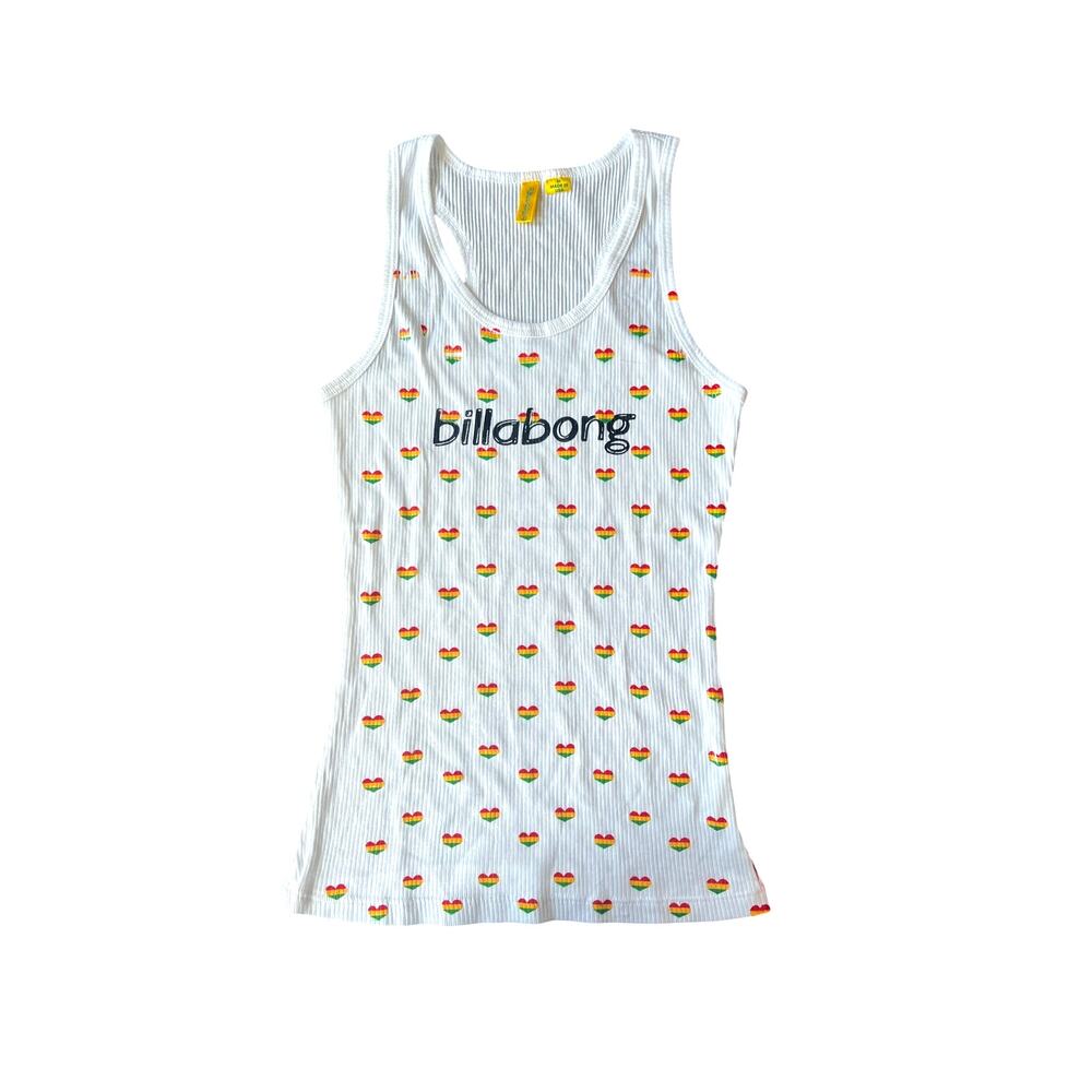 Billabong All Over Hearts White Tank Top, Medium
